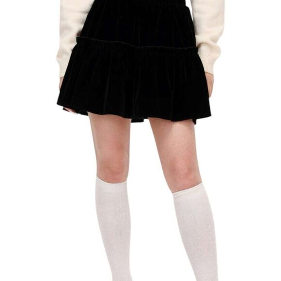 MISA Los Angeles Luiza Tiered Velvet Mini Skirt Jet Black Size XS NWT - Picture 7 of 15